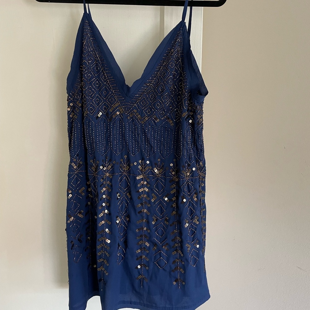 Free People Arizona Nights Embellished Slip Blue